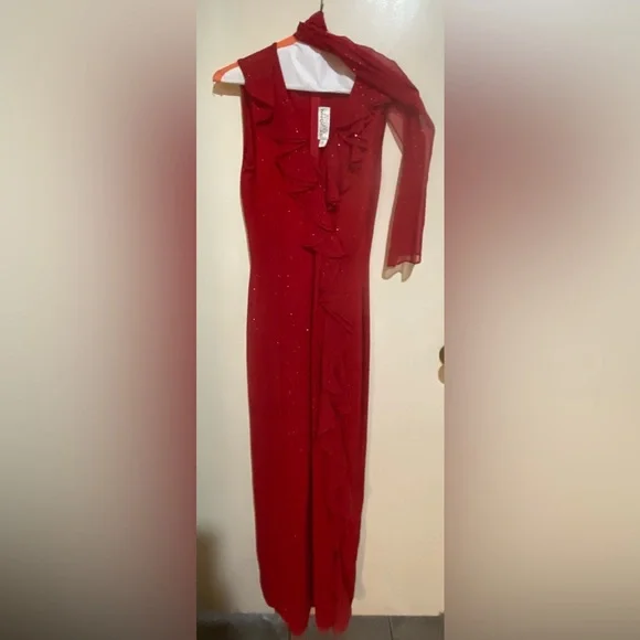 St. John Evening By Marie Gray Santana Long Dress with Paillettes and Scarf - Picture 5 of 15